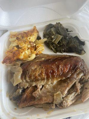 Smothered Turkey wings,  Mac and cheese and collard greens