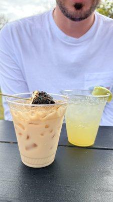 Passion fruit with gin & coffee horchata drink