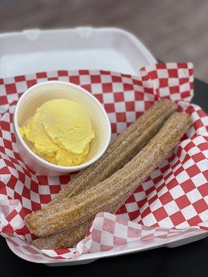 Churros and vanilla ice cream