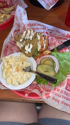 Fried Pickle Chicken Sandwich with Mac n cheese