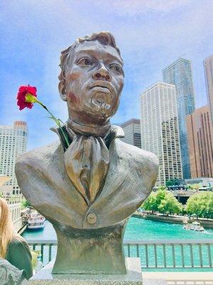 Bronze Bust of Jean-Baptiste Pointe DuSable on the DuSable Bridge June 2019