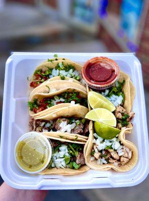 Street tacos - 2 each pollo, carne asada and carne enchilada