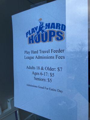 PHH League admission prices