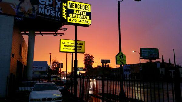 The sunset, the rain, the sign lights working...