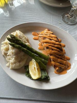 Charbroiled Salmon with the Garlic Mashed Potatoes