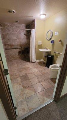 Shower and nice bathroom area.