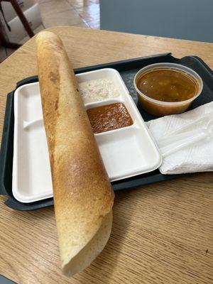 Masala Dosa. Giant crepe with potato onion filling.