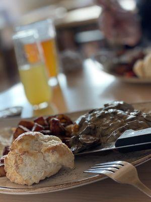 Chicken fried steak with a mushroom gravy