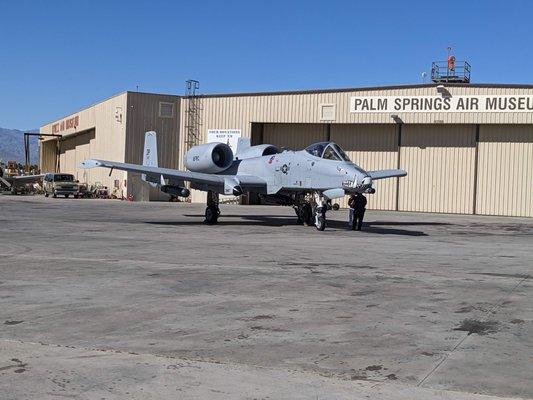 The A-10 Warthog warming up for take-off.