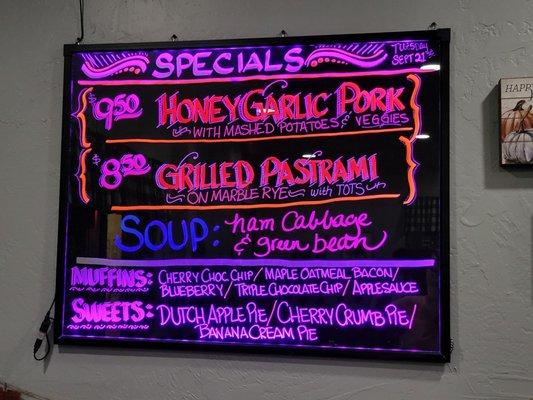 specials board at Billie Ann's Diner 9/21/2021