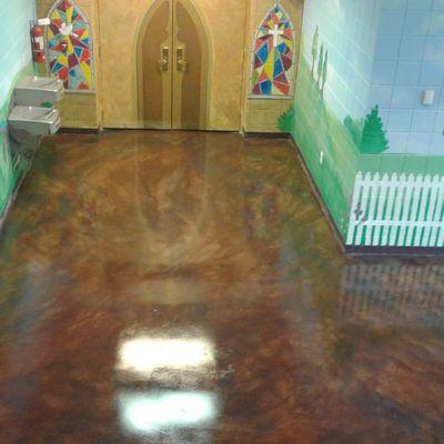 Epoxy/urethane
 Done by Dan Hogan
 Affordable Decorative Concrete