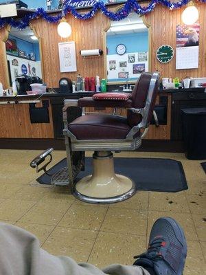 A barber chair.