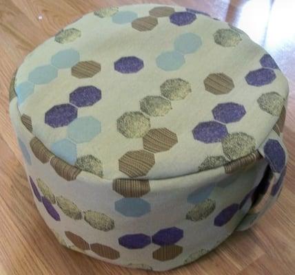 "Small Top Hat" Zafu Meditation Cushion.  This tall cushion stands 7 inches tall and is 13 inches across, with reinforced sides.