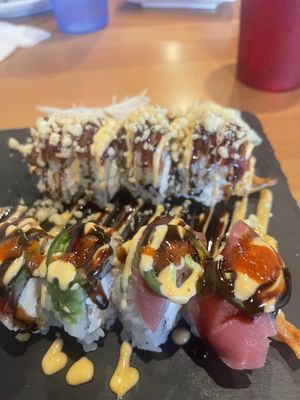 Top- Spicy T Crunch Roll Bottom- Geisha Roll