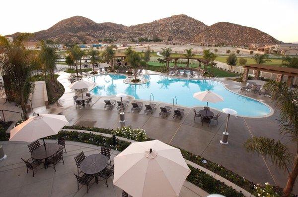 Pool deck and seating area.