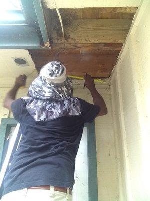 In the process of repairing a wood soffit