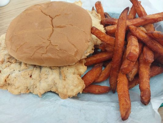 Chicken Fried Steak Sandwich with Sweet Potatoe Fries