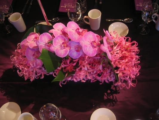 Hot Pink Orchids and Nerine table center piece