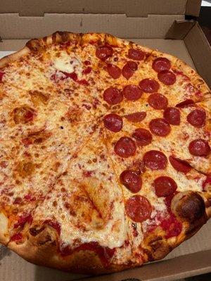 #1 Large Pie regular half pepperoni extra sauce