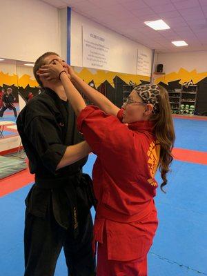 We teach self-defense techniques both school and 'on the street' techniques.