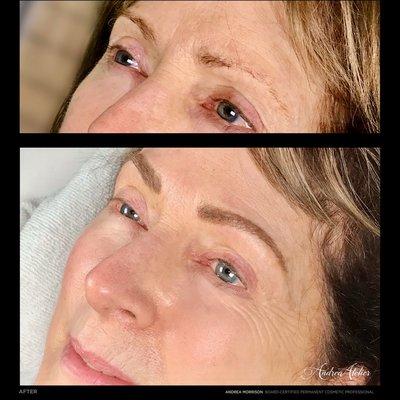 Permanent brows combination of microblading and shading