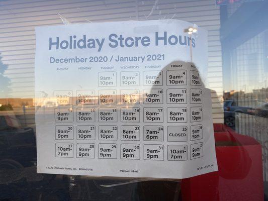 Holiday hours! Online is wrong