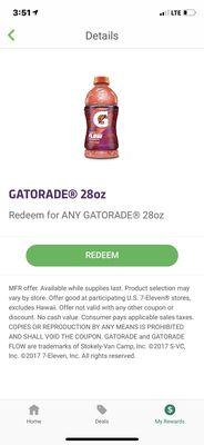 I just got a free 28oz Gatorade free for just entering my cell # every time I make a purchase