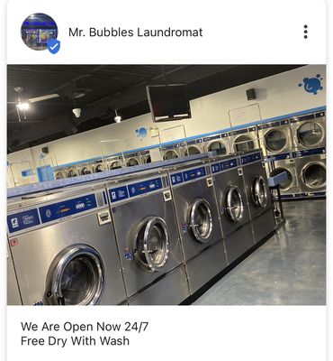 Open 24/7 
Free Dry With Wash