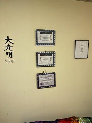 Certifications. Also member of International Associates of Reiki Practitioners