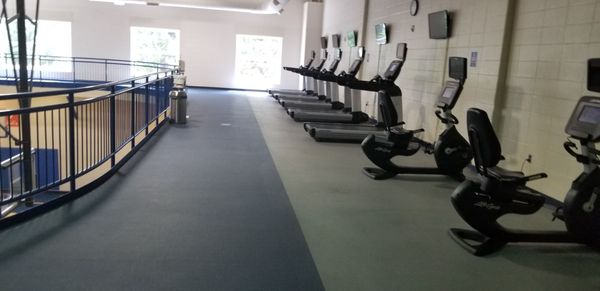 Some treadmills are separate from the rest of the gym. Indoor track is also open.