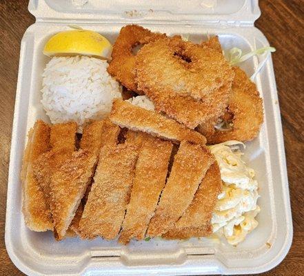 Mix plate, chicken cutlet and fried shrimp plate