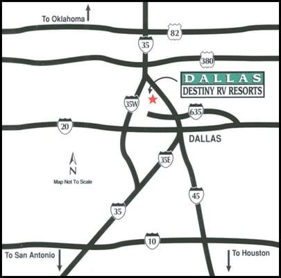 Location Map of Destiny RV Resort in Dallas TX