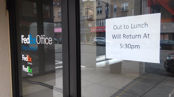 at 5pm no packages for you! And no help for him to take 'lunch' at 5!?!