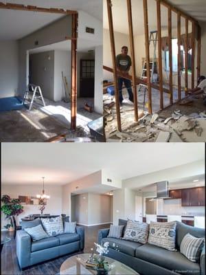 New kitchen, doors, appliances, popcorn ceiling, flooring, travertine, windows, paint, demo walls. FEB 2015 // Escondido, CA