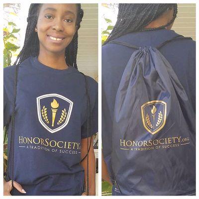 HonorSociety.org t-shirt and travel bag worn by member.