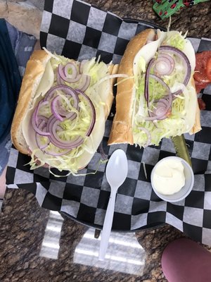 Cheese pizza, Italian sub, chicken cheese steak,