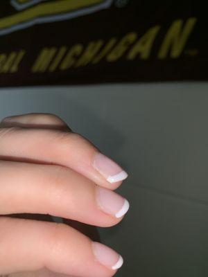 The French tip lines are not completely straight and do not go all the way around my entire nail.