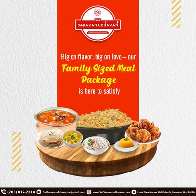 Experience a burst of flavors with our Family Sized Meal Package! Order online now at #SaiSaravanaBhavan