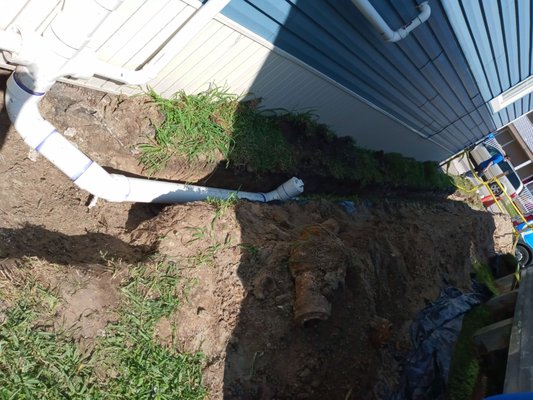 New ~50 feet sewage line with PVC pipe replacement. It was rerouted from old galvanized pipe.