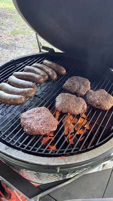 Elk burgers and sausages from our Elk Hunt. These guys know what they are doing ! Incredible service !