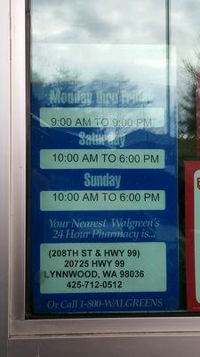 Pharmacy hours are WAY shorter than store hours.