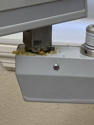 Debris on utensil tray table.