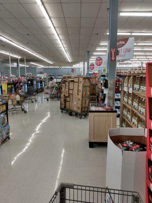 Pile of boxes, very unsafe especially to Elderly. Woman talking on the phone with head phones . Didn't seemed concerned