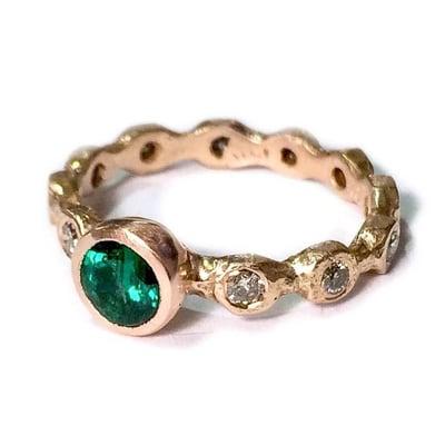 Ring in 14k Rose Gold with Emerald and Champagne Diamonds