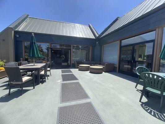 Patio overseeing the tennis courts, pool and playground