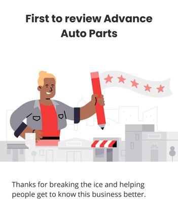 YELP "First To Review" badge for Advance Auto Parts Chino ,California!Thanks YELP!