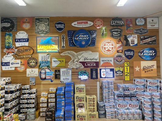 Our new Back Wall displaying the beers we carry!