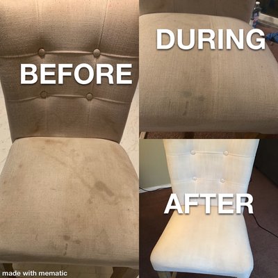 Before, during, and after dining chair cleaning