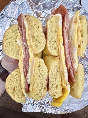 Pork Roll, Egg and Cheese Sandwich on a jalapeño cheddar bagel