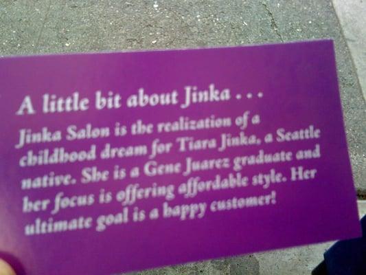 Go Jinka go! This is my cousins hair salon in West Seattle! Congratulations Jinka!